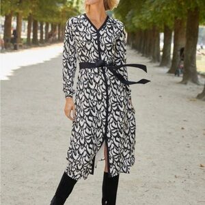 NEW Talbots Long Sleeve Printed Dress Gathered Feathers Print